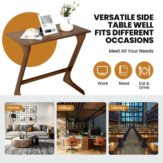 Bamboo Z-Shaped Spacious Sofa Side Table with Space-Saving Tabletop-Natural W2B
