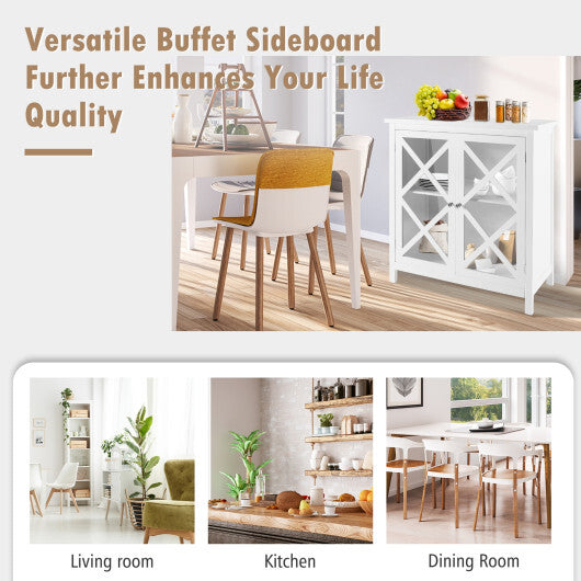 Freestanding Kitchen Buffet Cabinet with Glass Doors and Adjustable Shelf-Brown