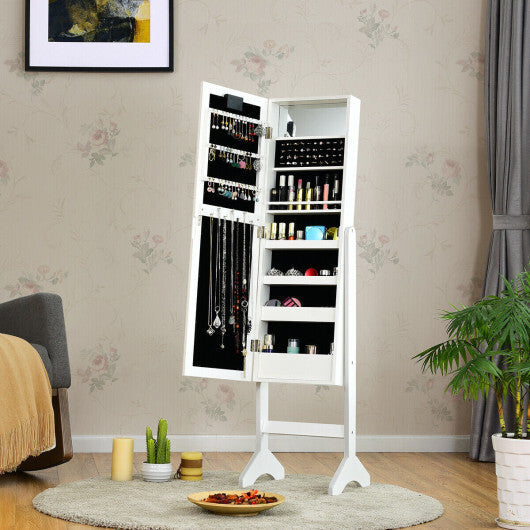 Mirrored Jewelry Cabinet Armoire Organizer w/ LED lights-White - Color: White W2B
