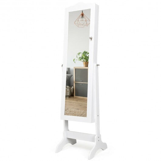 Mirrored Lockable Jewelry Cabinet Armoire Organizer Storage Box-Black W2B