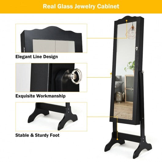 Mirrored Lockable Jewelry Cabinet Armoire Organizer Storage Box-Black - Color: Black W2B