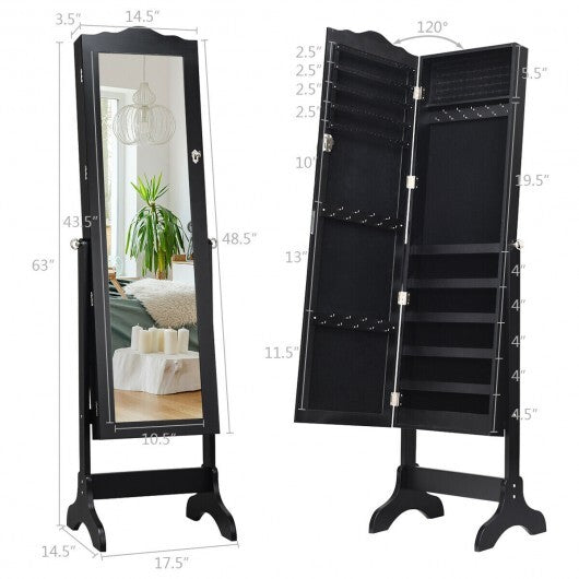 Mirrored Lockable Jewelry Cabinet Armoire Organizer Storage Box-Black - Color: Black W2B