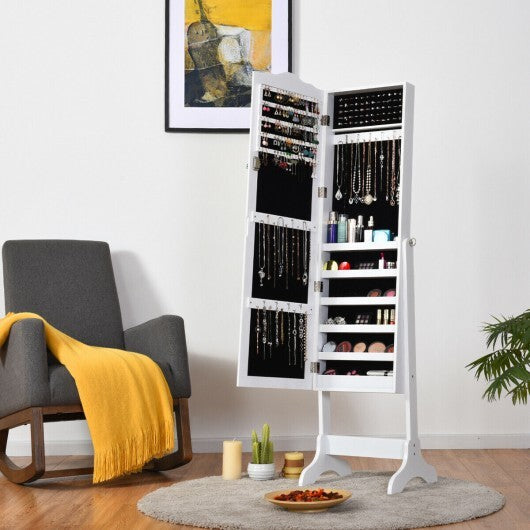 Mirrored Lockable Jewelry Cabinet Armoire Organizer Storage Box-Black W2B
