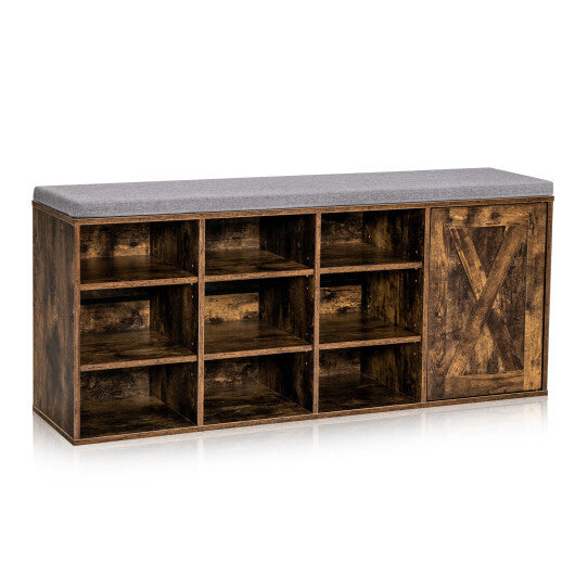 9-cube Adjustable Storage Shoe Bench with Padded Cushion-Rustic Brown W2B