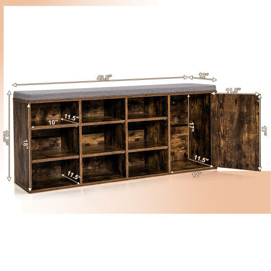 9-cube Adjustable Storage Shoe Bench with Padded Cushion-Rustic Brown W2B