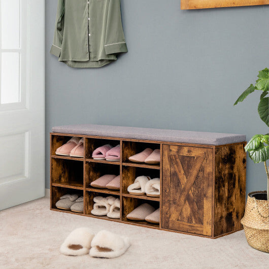 9-cube Adjustable Storage Shoe Bench with Padded Cushion-Rustic Brown W2B
