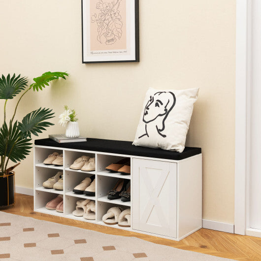 9-cube Adjustable Storage Shoe Bench with Padded Cushion-Rustic Brown W2B