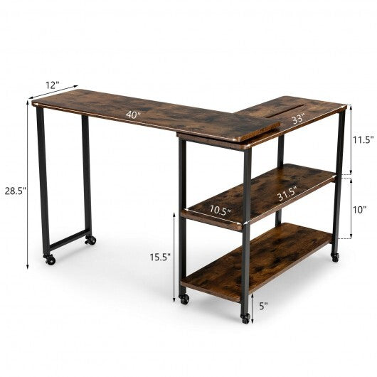 Large 360-Degree Free Rotating Sofa Side Table with Wheels and Storage Shelf-Rustic Brown W2B