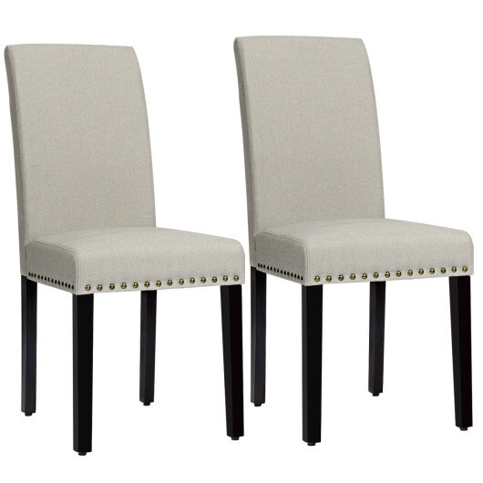 Set of 2 Fabric Upholstered Dining Chairs with Nailhead-Light Gray