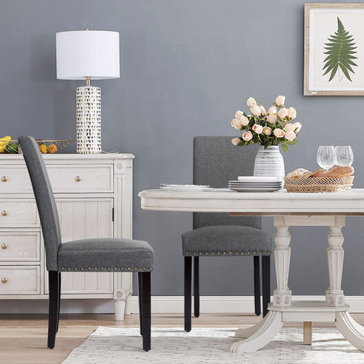 Set of 2 Fabric Upholstered Dining Chairs with Nailhead-Light Gray