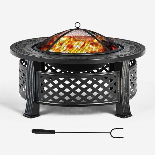 Outdoor Fire Pit with BBQ Grill and High-temp Resistance Finish W2B