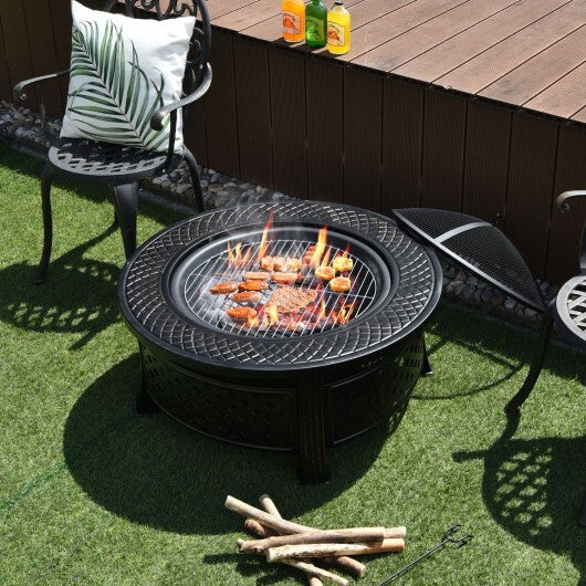 Outdoor Fire Pit with BBQ Grill and High-temp Resistance Finish W2B