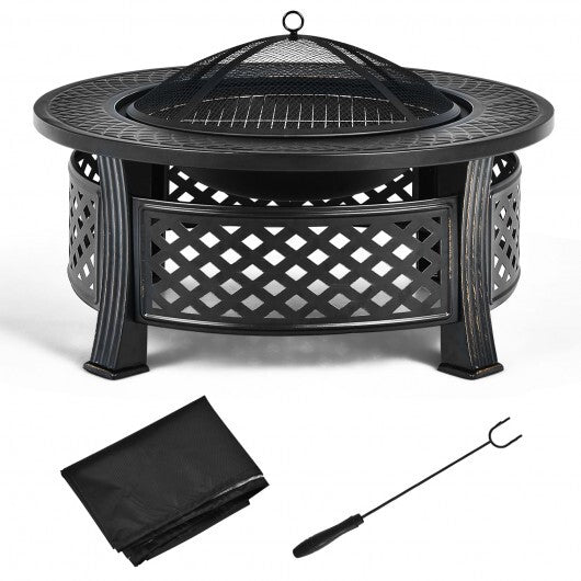 Outdoor Fire Pit with BBQ Grill and High-temp Resistance Finish W2B