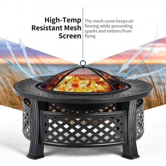 Outdoor Fire Pit with BBQ Grill and High-temp Resistance Finish W2B