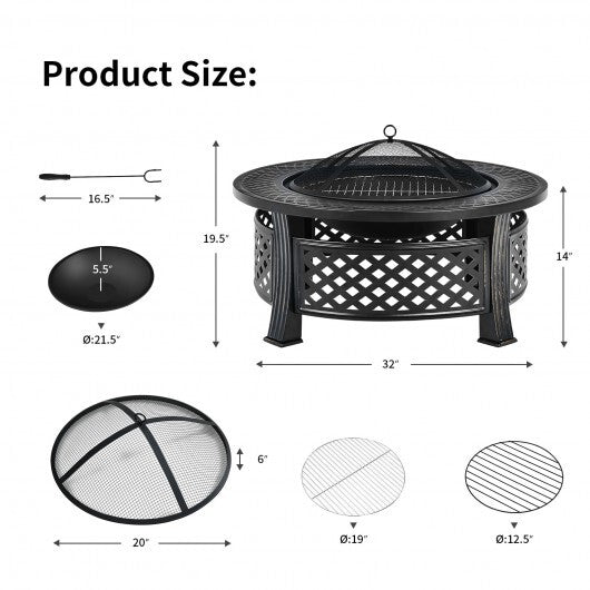 Outdoor Fire Pit with BBQ Grill and High-temp Resistance Finish W2B