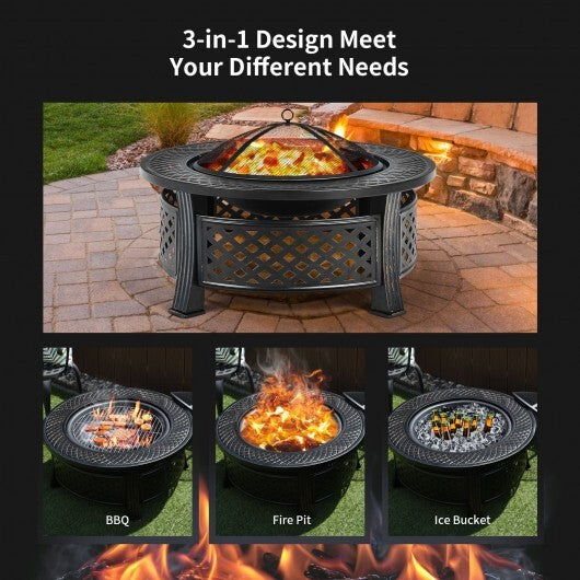 Outdoor Fire Pit with BBQ Grill and High-temp Resistance Finish W2B