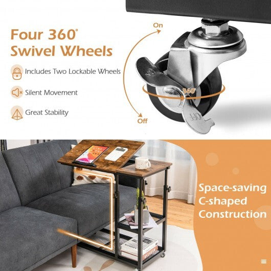 Adjustable C-Shaped Bedside Table-Rustic Brown - Color: Rustic Brown W2B