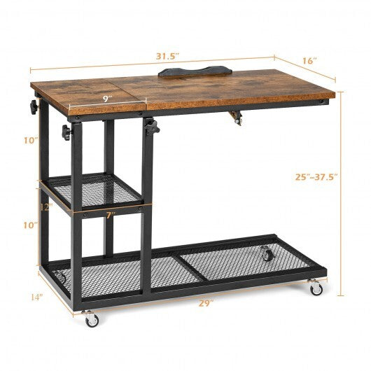 Adjustable C-Shaped Bedside Table-Rustic Brown - Color: Rustic Brown W2B
