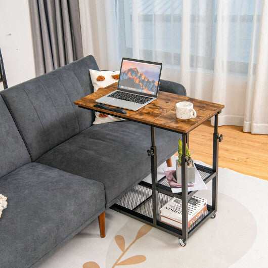 Adjustable C-Shaped Bedside Table-Rustic Brown W2B