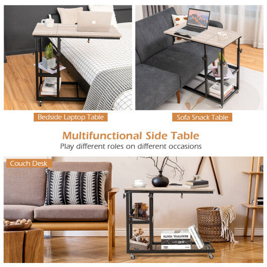 Adjustable C-Shaped Bedside Table-Rustic Brown W2B