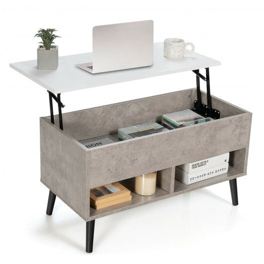 31.5 Inch Lift-Top Coffee Table with Hidden Storage and 2 Open Shelves-Natural W2B