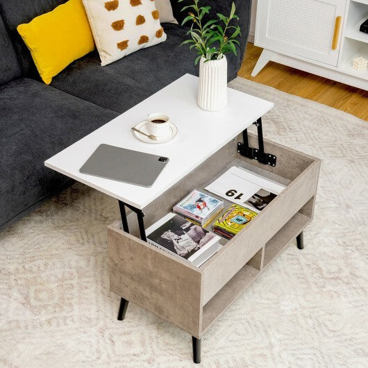 31.5 Inch Lift-Top Coffee Table with Hidden Storage and 2 Open Shelves-Natural W2B