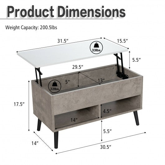 31.5 Inch Lift-Top Coffee Table with Hidden Storage and 2 Open Shelves-Natural W2B