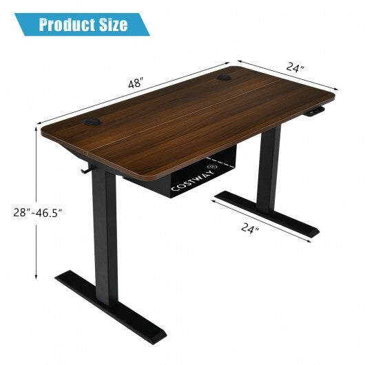 48-inch Electric Height Adjustable Standing Desk with Control Panel-Rustic Brown