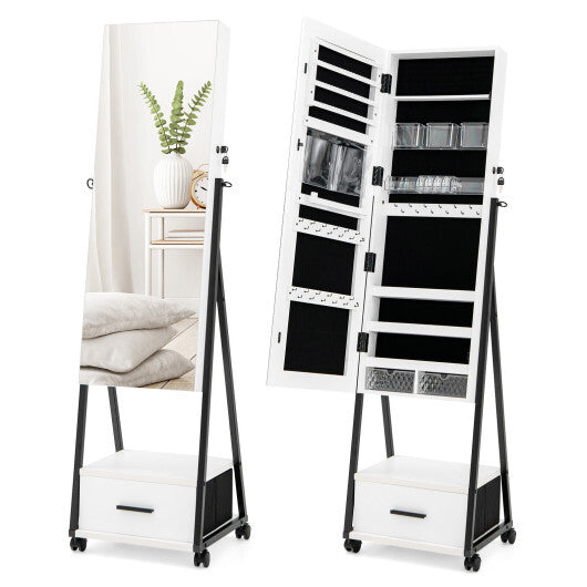Jewelry Cabinet with Full Length Mirror-White W2B