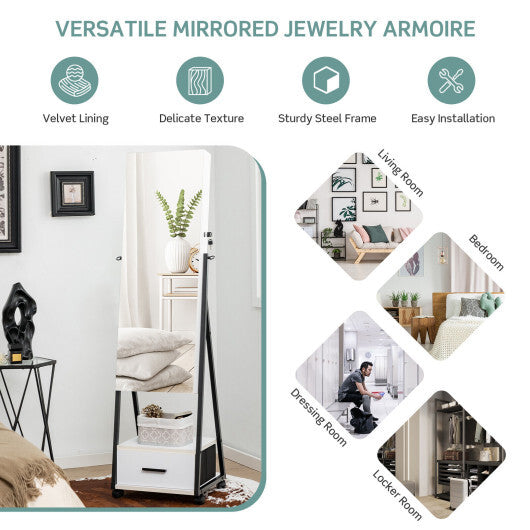 Jewelry Cabinet with Full Length Mirror-White W2B
