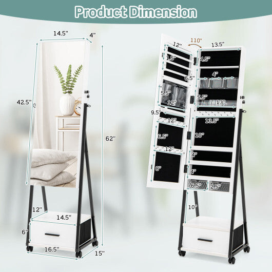Jewelry Cabinet with Full Length Mirror-White W2B