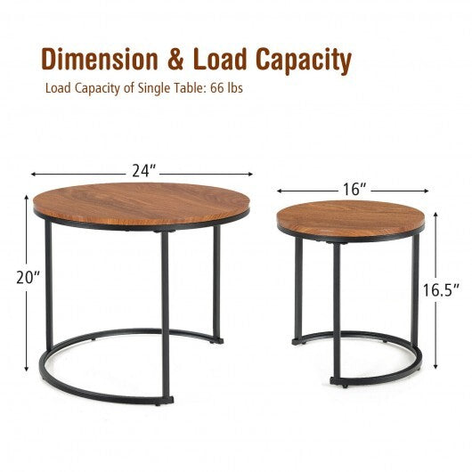 Set of 2 Modern Round Stacking Nesting Coffee Tables for Living Room-Light Brown - Color: Light Brown W2B