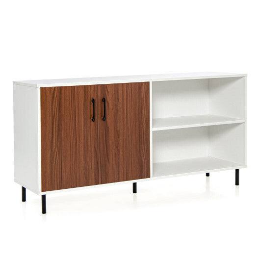 Modern Buffet Sideboard with 2 Doors and Open Compartments-Walnut W2B