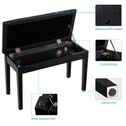Solid Wood PU Leather Padded Piano Bench Keyboard Seat-Black W2B