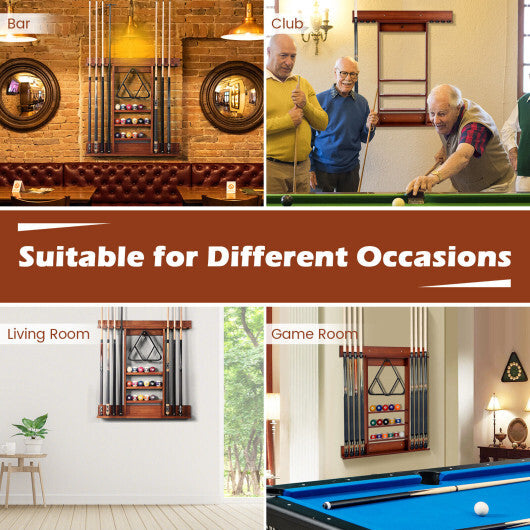 Wall-mounted Billiards Pool Cue Rack Only-Brown - Color: Brown W2B