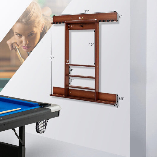 Wall-mounted Billiards Pool Cue Rack Only-Brown - Color: Brown W2B