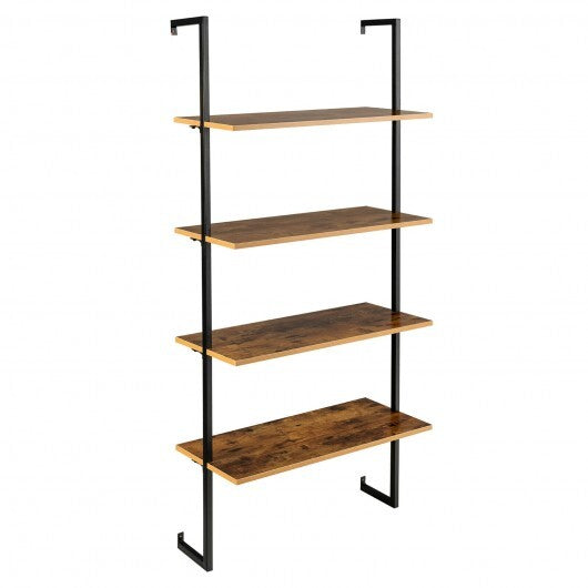 4-Tier Industrial Ladder Bookshelf with Metal Frame-Coffee W2B