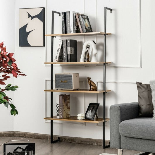 4-Tier Industrial Ladder Bookshelf with Metal Frame-Coffee W2B
