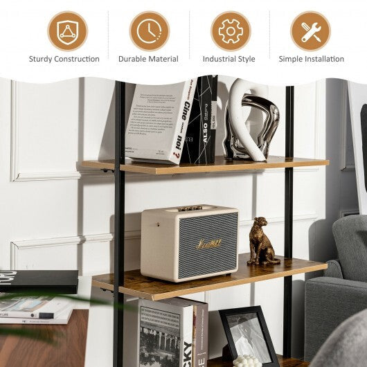 4-Tier Industrial Ladder Bookshelf with Metal Frame-Coffee W2B