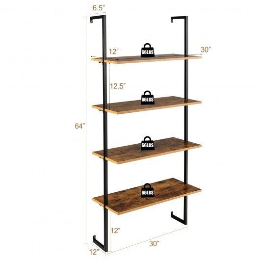 4-Tier Industrial Ladder Bookshelf with Metal Frame-Coffee W2B
