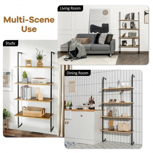 4-Tier Industrial Ladder Bookshelf with Metal Frame-Coffee W2B