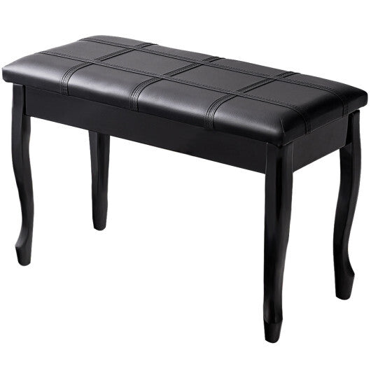 Solid Wood PU Leather Piano Bench with Storage-Black W2B