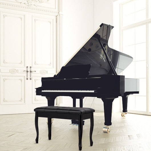 Solid Wood PU Leather Piano Bench with Storage-Black W2B