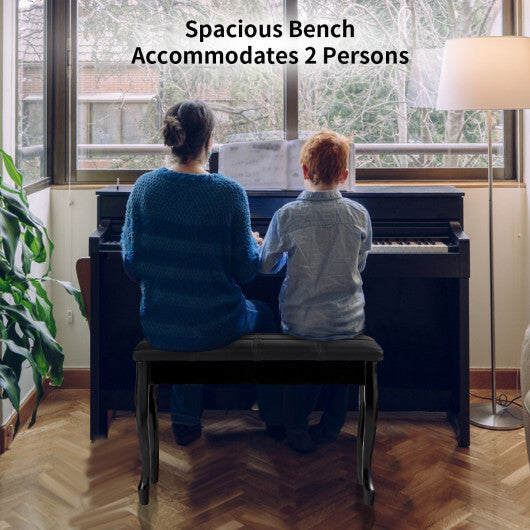 Solid Wood PU Leather Piano Bench with Storage-Black W2B