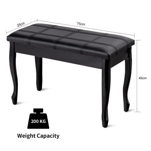 Solid Wood PU Leather Piano Bench with Storage-Black W2B
