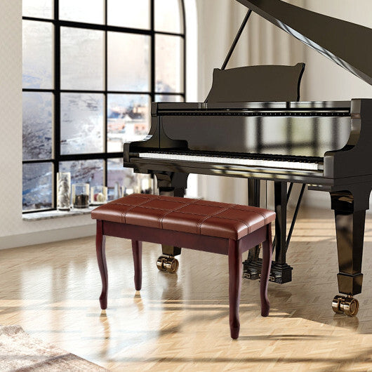 Solid Wood PU Leather Piano Bench with Storage-Black W2B