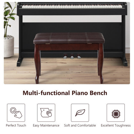 Solid Wood PU Leather Piano Bench with Storage-Black W2B