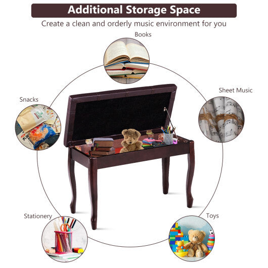 Solid Wood PU Leather Piano Bench with Storage-Black W2B