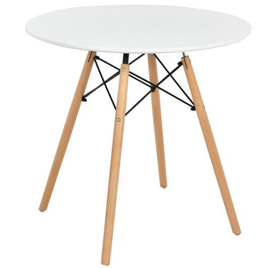 Round Modern Dining Table with Solid Wooden Leg-White - Color: White W2B