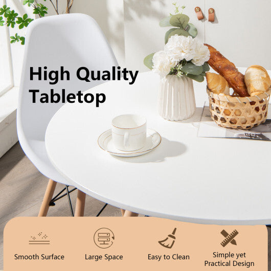 Round Modern Dining Table with Solid Wooden Leg-White - Color: White W2B